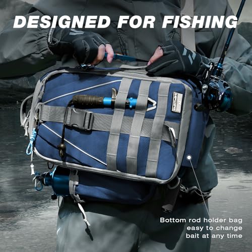 Fishing Backpack with Rod Holder (Blue)