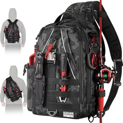 Fishing Backpack with Rod Holder (Black Camouflage)