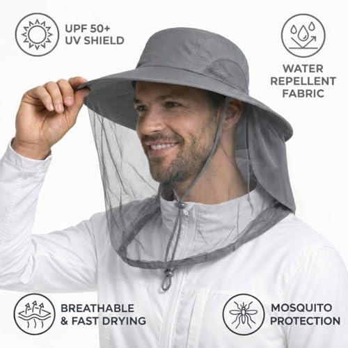 Mosquito Hat with Netting (Grey)