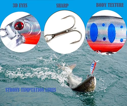 3D Eyes Artificial Crankbait Fishing Lures Kit Jerkbaits for Bass Lures
