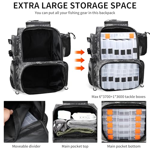 Fishing Tackle Backpack with Rod Holders (Camouflage Black)