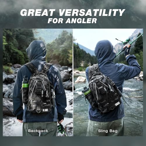Fishing Backpack with 3600 Tackle Box Fishing Gear Set Tackle Bag (Black Camouflage Set)