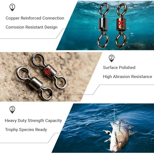 AMSYPORTS High Strength Fishing Swivel Connector Saltwater Freshwater Barrel Swivels Rolling Heavy Duty Swivels Fishing Copper Black Nickel