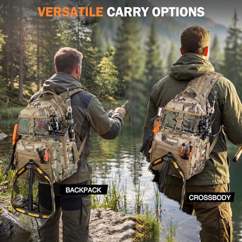 Fishing Backpack with Fishing Gear Fishing Net (Khaki Backpack With Net)