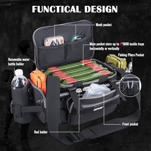 Fishing Tackle Bag with 4 3600 Tackle Boxes (C2:Black Gray with 4 Tackle Boxes / Small)