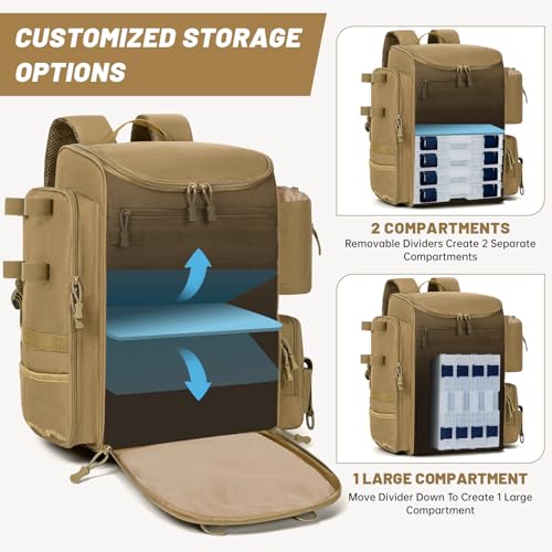 40L Tackle Fishing Backpack with 2 Rod Holders (Khaki)
