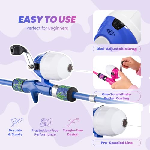 Kids Fishing Pole (Blue & Pink / 3.94-ft Set + Chair + Hat)
