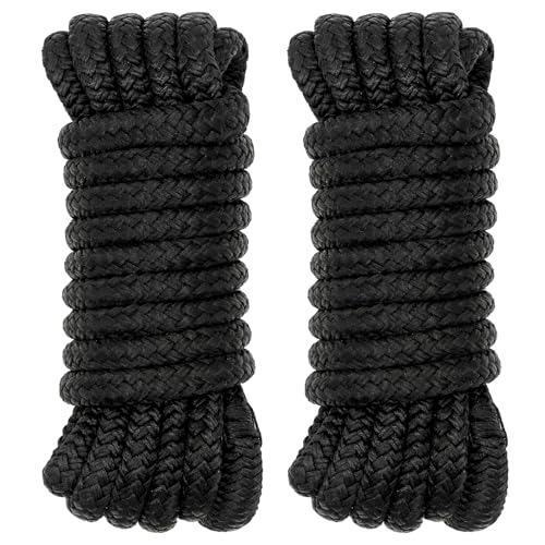 2Pack 1 2in x 20ft Double Braided Nylon Dock Lines Boat Ropes for Docking with Loop Marine Grade Mooring Lines with 12” Pre (Black / 1/2in x 20ft(2 Pack))