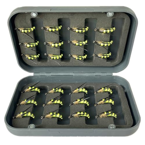 24Pcs Fly Fishing Flies Trout Lures Fishing Tackle Fly Fishing Flies with Boxed Trout Bass Artificial Fish Bait (24Pcs-Yellow Moth)