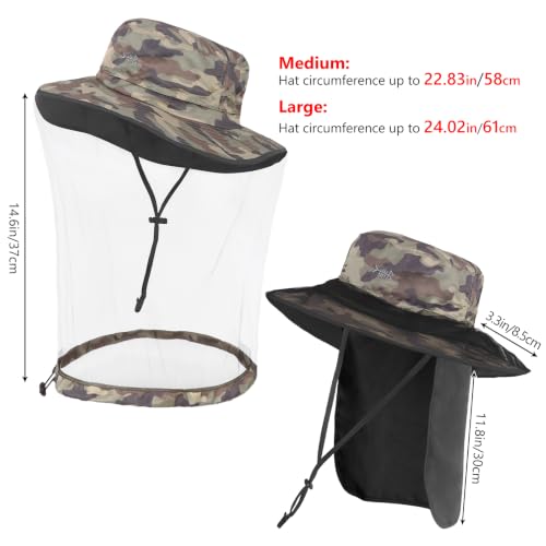 Unisex UPF 50+ Mosquito Net Hat with Neck Flap FH17 (Large / Earth Camo)