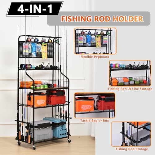 Heavy Duty Fishing Rod Holder (15 Rods & Upgraded Pegboard)