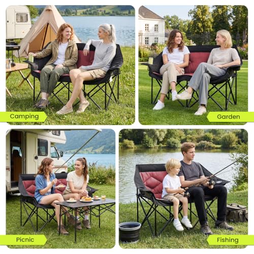Oversized Double Camping Chairs 2 Person Folding Loveseat (Red)