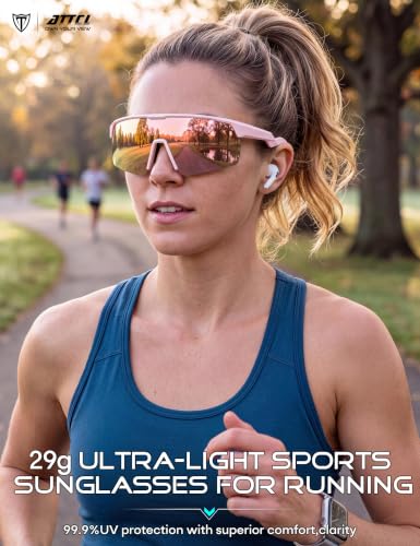 Lightweight Running Sunglasses Women Men Wrap Around UV400 Sports (2026-pink Frame-pink Lens /Mirrored)