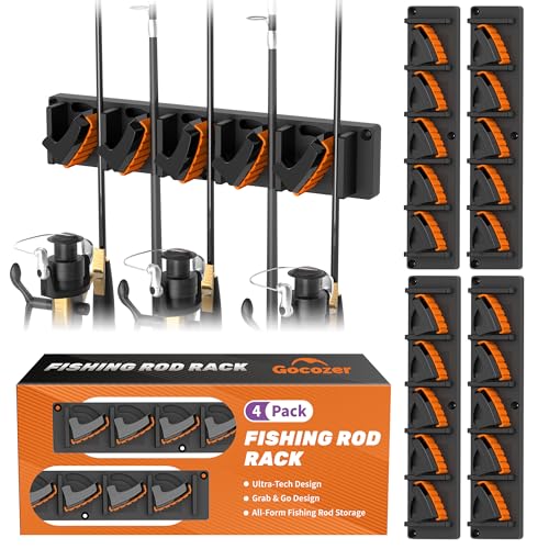 Fishing Rod Holder for Garage Wall (Orange 4-Pack (store 20 combos))
