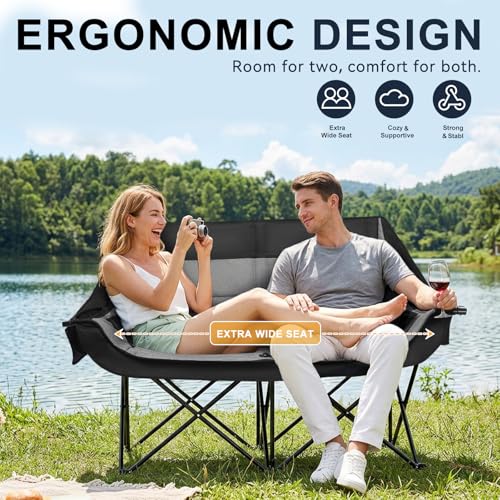 Double Camping Chair 2 Person Loveseat (Loveseat Grey)