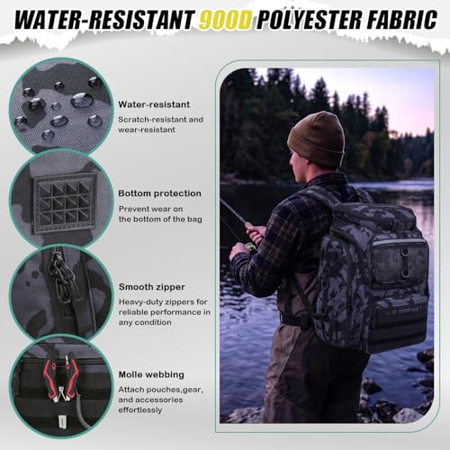 45L Fishing Backpack with Rod Holders & Built (Black and Blue CM)