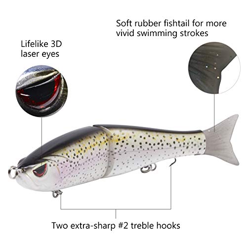 SwimShad Glide Baits Jointed Swimbait Bass Pike Salmon Trout Muskie Fishing Lure (Rainbow Trout / 7in/2.2oz)