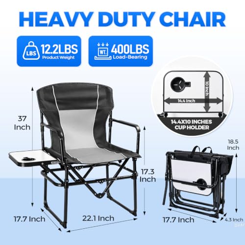 2 Pack Folding Camping Chair with Side Table and Cup Holder