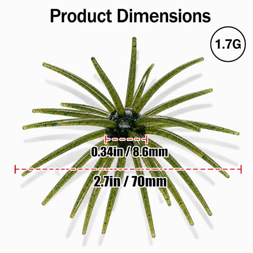 5PCS Urchin Baits for Bass Fishing (Green Pumpkin / 5PCS-2.7in-Small)