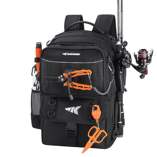 BaitSpace 50L Fishing Backpack with 2 Rod Holders (E: Black / Without tackle box)