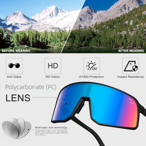 Sunglasses for Men Women (Black &Blue Lens)