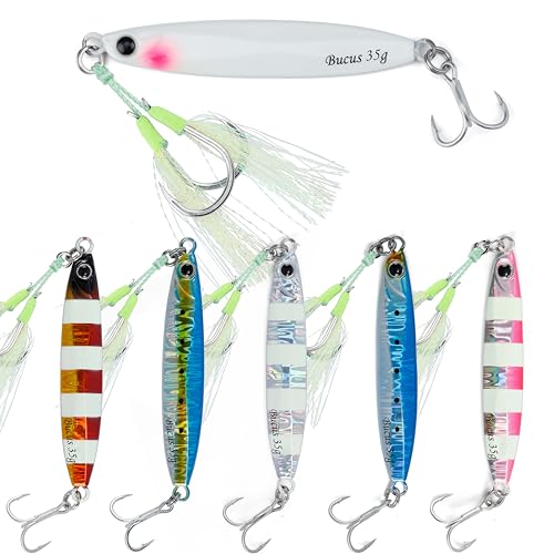 Saltwater Fishing Lures Metal Jigs Vertical Jigging Lure with Treble & Double Assist Hooks