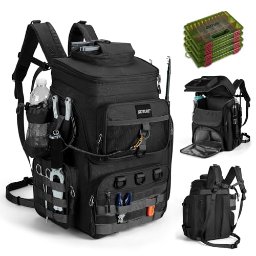 Fishing Backpack with 4 Tackle Boxes (A3:black(4 Tackle Boxes Included))