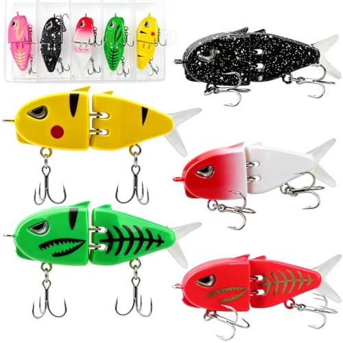 Topwater Fishing Lures with Rotating Tail (5PCS Mixed)