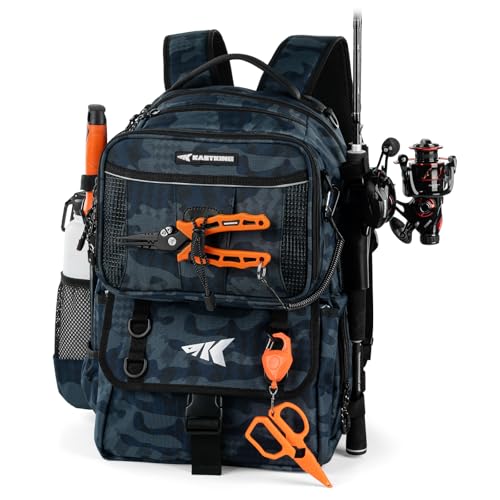BaitSpace 50L Fishing Backpack with 2 Rod Holders (G: Blue Camo / Without tackle box)