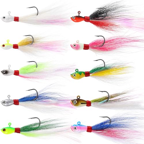 10 Pcs Bucktail Jigs Saltwater Hair Jig Fishing Lures (1/2 oz)