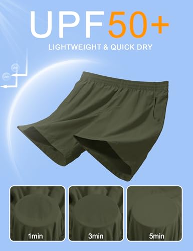 Men's Hiking Fishing Shorts UPF 50+ Quick Dry Lightweight 6" Summer Casual Shorts with Zipper Pockets Green (Medium / Green)