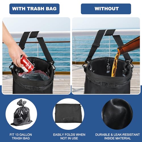 Waterproof Boat Trash Can with 6 Clips (Black)