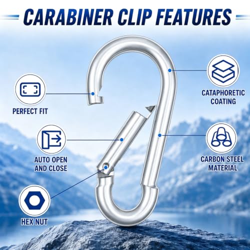 60PCS M8 Heavy Duty Carabiner Clip (Silver / 60PCS-M8)