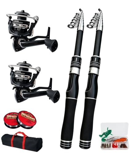2 Pack Telescopic Fishing Rod and Reel Combo with Lures and Carrier Bag (2 Silver Reel)