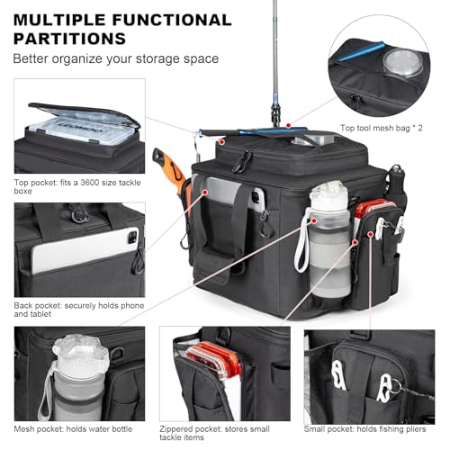 Fishing Tackle Bag with Rod Holders & Cooler Main Compartment