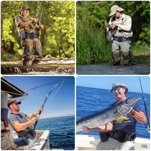 Fishing Belt Rod Holder Adjustable Fishing Fighting Waist Belt with Detachable Tackle Bag (Blue（with Detachable Bag）)