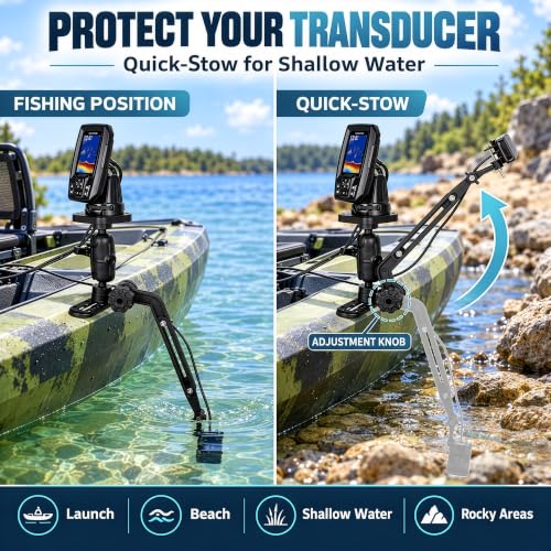 Kayak Fish Finder Mount with Adjustable Transducer Mounting Arm (Small)