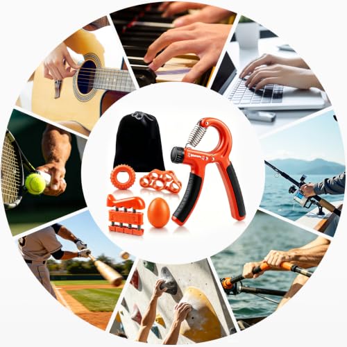 Hand Grip Strengthener Set Resistance Gripper for Forearm Training Adjustable Carpal Tunnel Rehab (Orange)