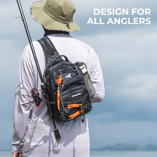 BaitSpace Fishing Sling Bag with Rod Holder (Blue Camo / Standard)