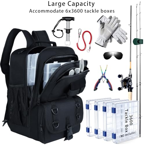 Fishing Backpack with Tackle Boxes (Black)