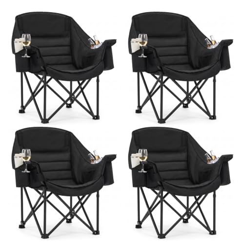 Heavy Duty Padded Camping Chair for Adults (Black / 4 Pack)