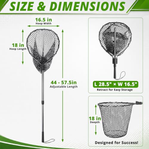Fishing Landing Net with Telescopic Handle & Rubber Mesh