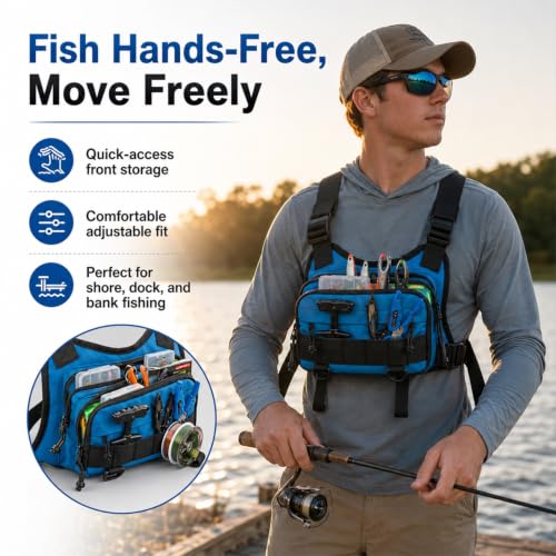 All in One Fishing Chest Pack Tackle Bag with Tackle Box (Blue)