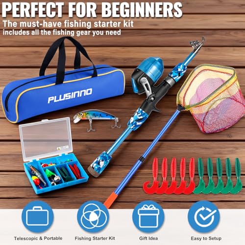Kids Fishing Pole (Blue (with Fishing Net) / 4FT / 1.2M)