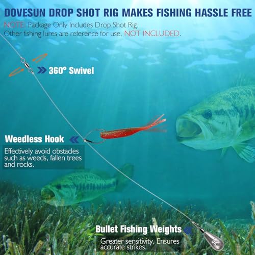 8PCS Ready Tied Drop Shot Rigs for Bass Fishing Drop Shot Hooks Fishing Rig with Drop Shot Weights 1 (B-Hook Size: 2/0 Weight: 1/4oz-8PCS)