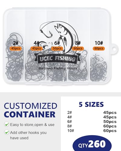 260PCS Barbless Circle Hooks (260PCS,2# 4# 6# 8# 10# / Gray)