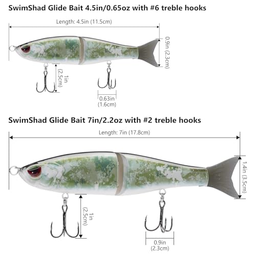 SwimShad Glide Baits Jointed Swimbait Bass Pike Salmon Trout Muskie Fishing Lure (Grunge Camo / 7in/2.2oz)