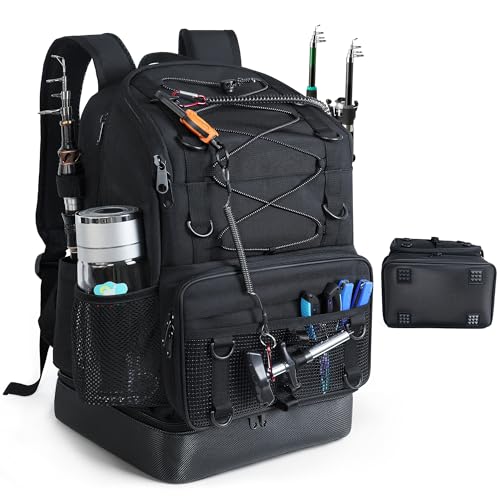 Fishing Backpack with Rod Holder (Black)