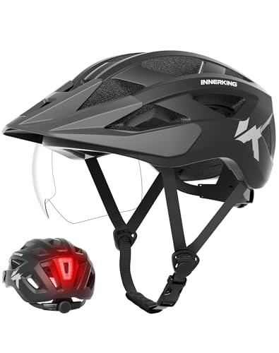 Adult Bike Helmet Rear Light & OTG Magnetic Goggles for Men Women (Clear / Large)