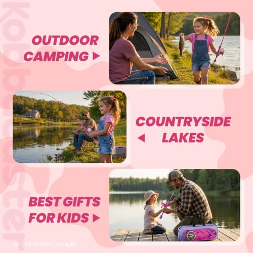 Kids Fishing Pole (Pink / 3.94-ft Set + Chair + Hat)